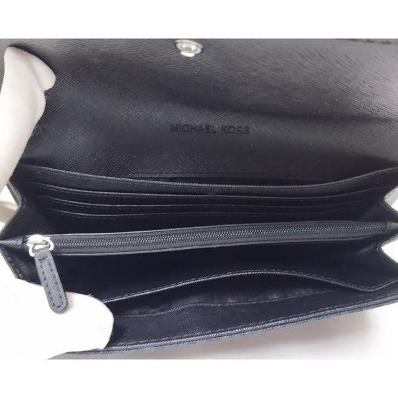 Michael Kors Black Leather MK Printed Round Logo Credit Card Bifold Wallet - Picture 10 of 16